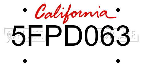 5FPD063 California License Plate