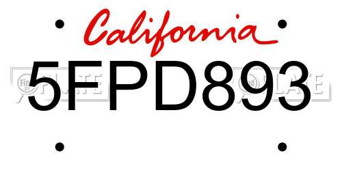 5FPD893 California License Plate