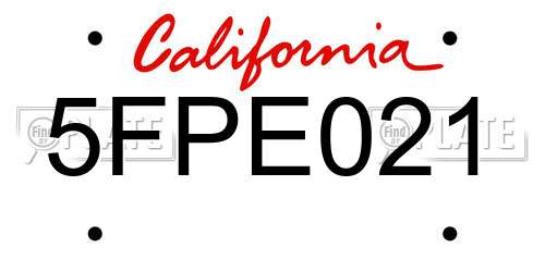 5FPE021 California License Plate