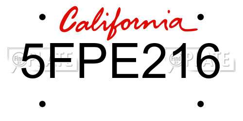 5FPE216 California License Plate