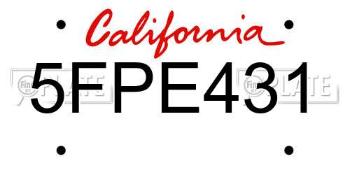 5FPE431 California License Plate