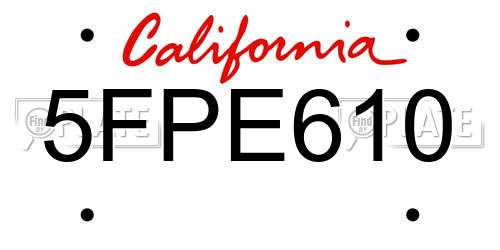 5FPE610 California License Plate