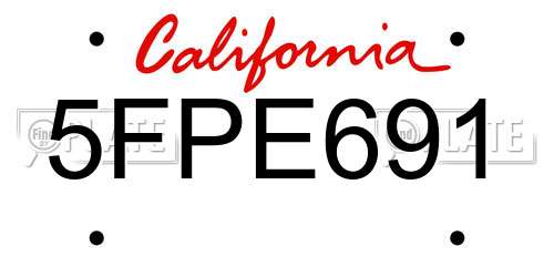 5FPE691 California License Plate