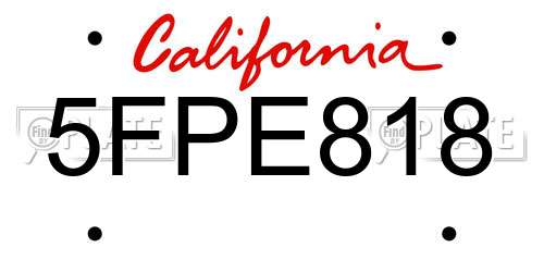 5FPE818 California License Plate