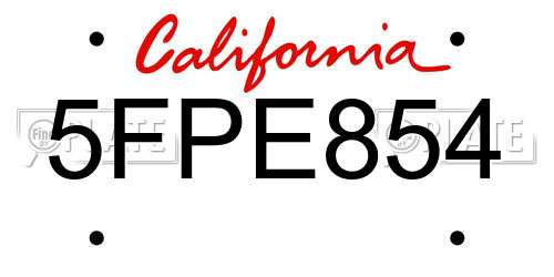 5FPE854 California License Plate