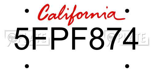 5FPF874 California License Plate