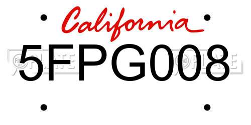 5FPG008 California License Plate
