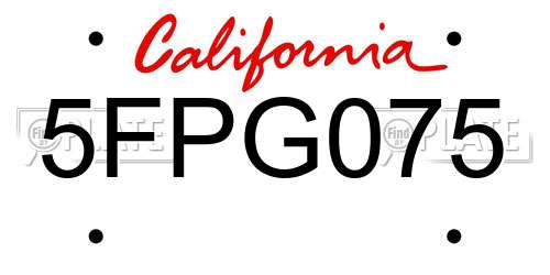 5FPG075 California License Plate