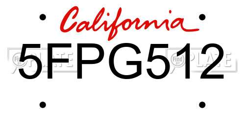 5FPG512 California License Plate