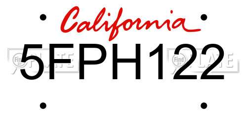 5FPH122 California License Plate