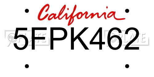 5FPK462 California License Plate