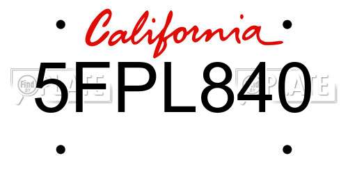 5FPL840 California License Plate