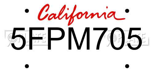 5FPM705 California License Plate