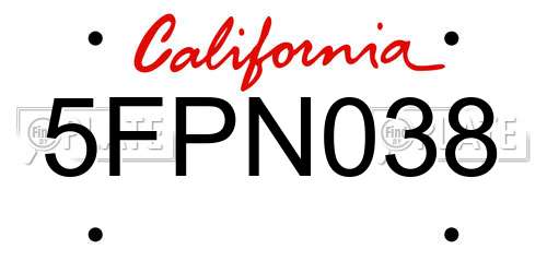 5FPN038 California License Plate
