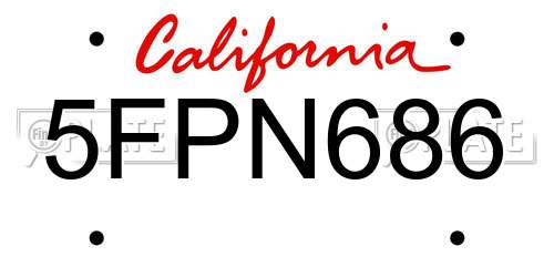 5FPN686 California License Plate