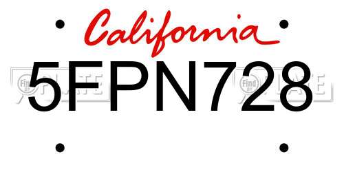 5FPN728 California License Plate
