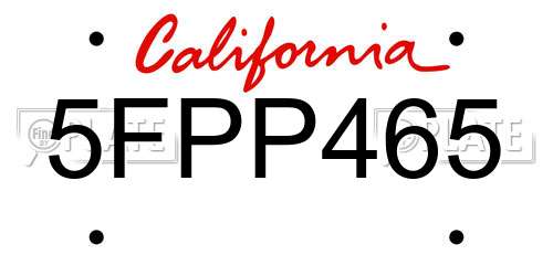 5FPP465 California License Plate