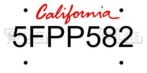 5FPP582 California License Plate