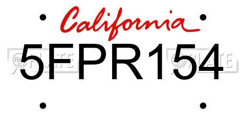 5FPR154 California License Plate