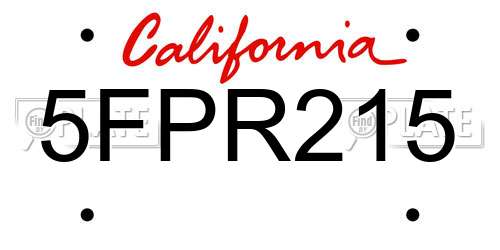 5FPR215 California License Plate