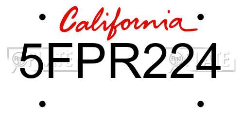 5FPR224 California License Plate