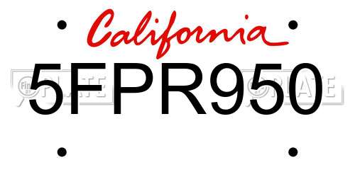 5FPR950 California License Plate