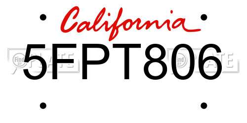 5FPT806 California License Plate