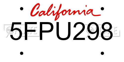 5FPU298 California License Plate