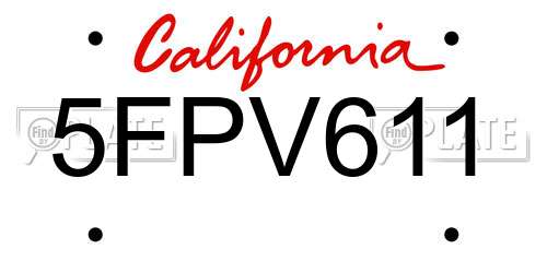 5FPV611 California License Plate