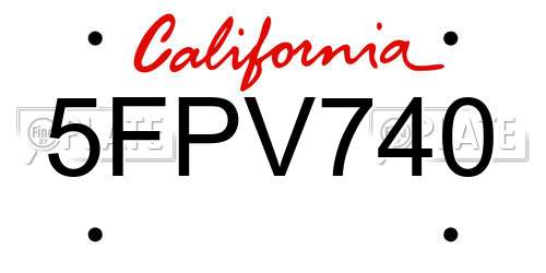 5FPV740 California License Plate