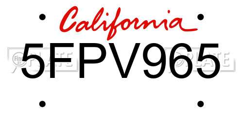 5FPV965 California License Plate