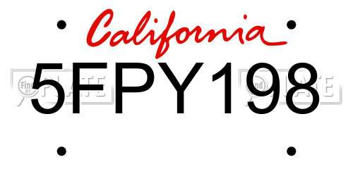 5FPY198 California License Plate