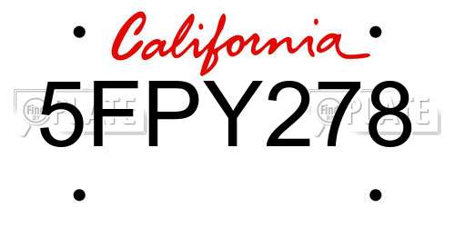 5FPY278 California License Plate