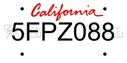 5FPZ088 California License Plate