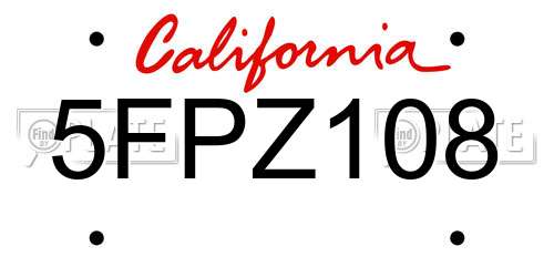 5FPZ108 California License Plate