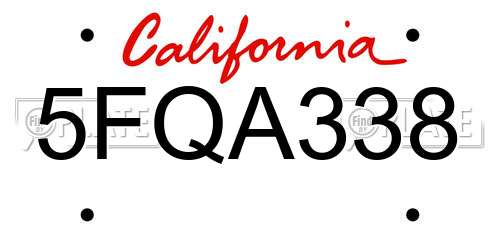 5FQA338 California License Plate