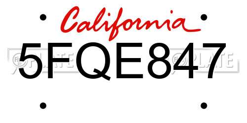 5FQE847 California License Plate