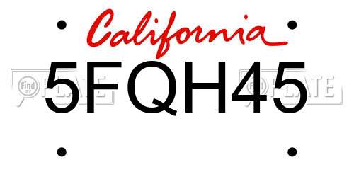 5FQH45 California License Plate