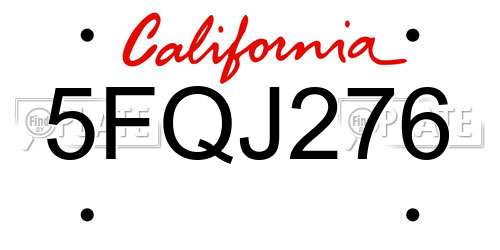 5FQJ276 California License Plate