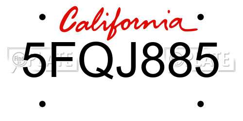 5FQJ885 California License Plate