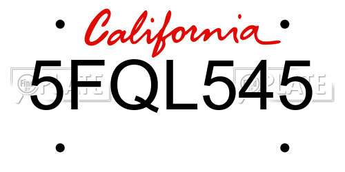 5FQL545 California License Plate