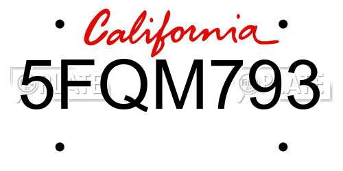 5FQM793 California License Plate