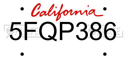 5FQP386 California License Plate
