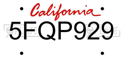 5FQP929 California License Plate