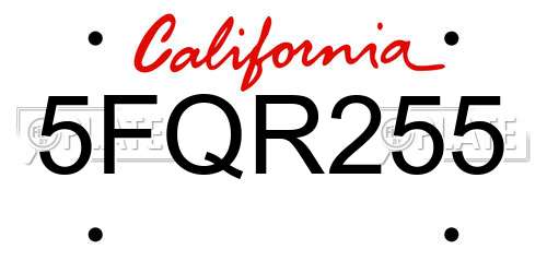 5FQR255 California License Plate