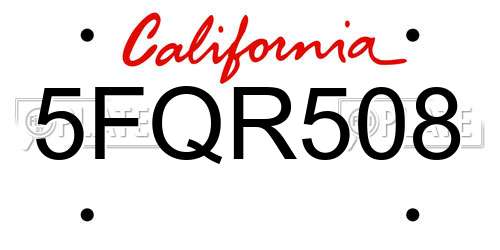 5FQR508 California License Plate