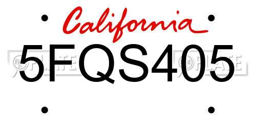 5FQS405 California License Plate