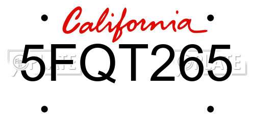 5FQT265 California License Plate