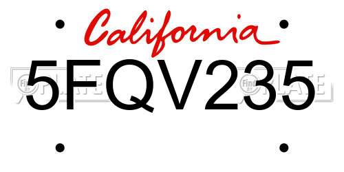 5FQV235 California License Plate
