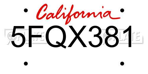 5FQX381 California License Plate